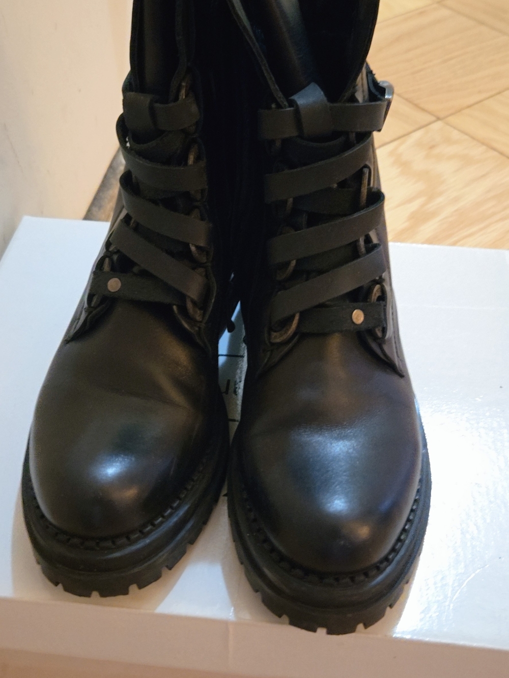 Sheridan Mia Black Lace-Up Combat Boots with Lug Sole
